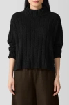 Eileen Fisher Mock Neck Ribbed Sweater In Black