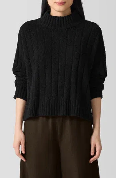 Eileen Fisher Mock Neck Ribbed Sweater In Black