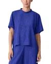 Eileen Fisher Mock Neck Short Sleeve Top In Blue