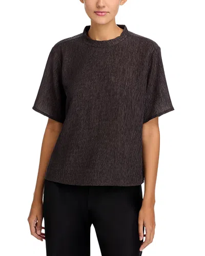 Eileen Fisher Mock Neck Short Sleeve Top In Brown