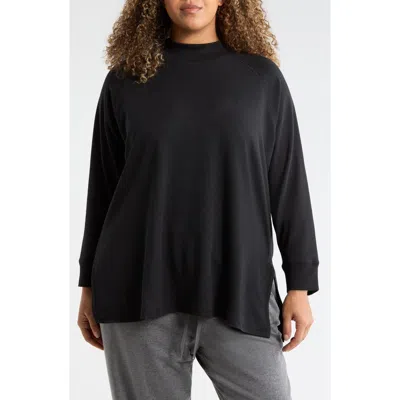 Eileen Fisher Mock Neck Terry Tunic Top In Black