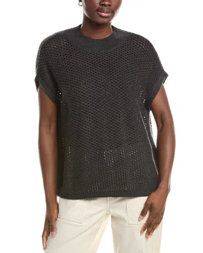 Eileen Fisher Mock Neck Wool Square Sweater In Black
