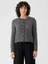 Eileen Fisher Mohair Plush Melange Crew Neck Cardigan In Gray