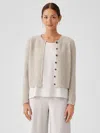 Eileen Fisher Mohair Plush Melange Crew Neck Cardigan In Gray