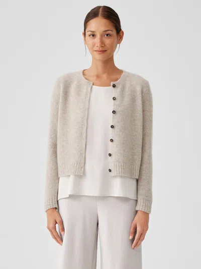 Eileen Fisher Mohair Plush Melange Crew Neck Cardigan In Gray