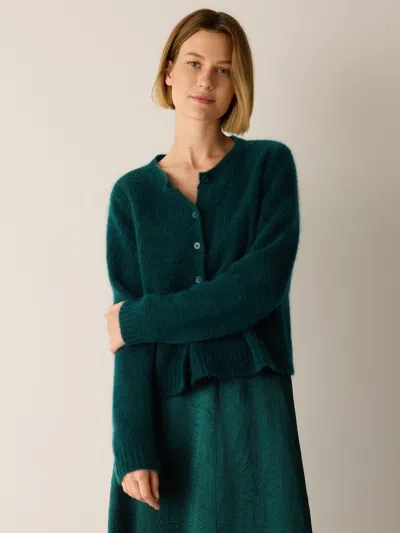 Eileen Fisher Mohair Plush Melange Crew Neck Cardigan In Green