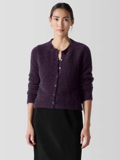 Eileen Fisher Mohair Plush Melange Crew Neck Cardigan In Purple