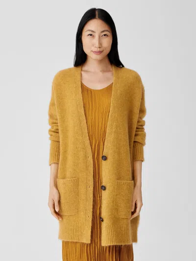 Eileen Fisher Mohair Plush Melange V-neck Cardigan In Yellow