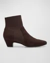 Eileen Fisher Muzy Pointed Knit Suede Ankle Booties In Chocolate