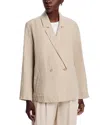 Eileen Fisher Notch Collar Double-breasted Long Blazer Linen In Unnatural