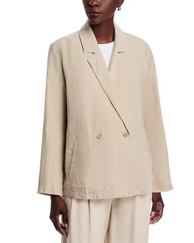 Eileen Fisher Notch Collar Double-breasted Long Blazer Linen In Unnatural