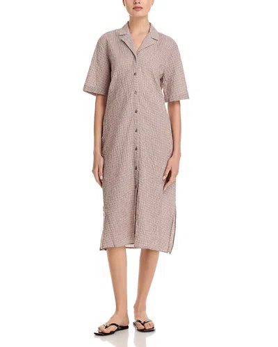 Eileen Fisher Notch Collar Linen & Cotton Shirt Dress In Gray