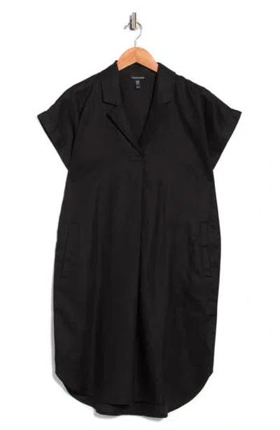 Eileen Fisher Notch Collar Linen Shirt Dress In Black