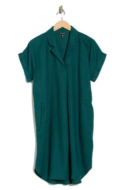 Eileen Fisher Notch Collar Linen Shirt Dress In Green