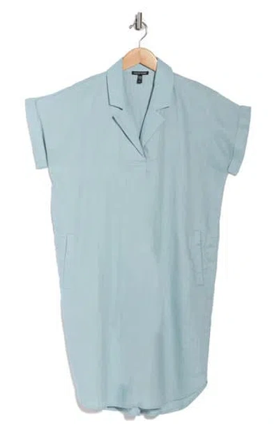 Eileen Fisher Notch Collar Linen Shirt Dress In Blue