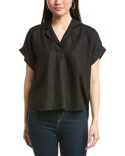 Eileen Fisher Notch Collar Linen Top In Black