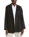 Eileen Fisher Notch Collar Long Linen Blazer In Black