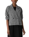 Eileen Fisher Double Breasted Stretch Organic Cotton Short Blazer In Black/white