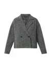 Eileen Fisher Double Breasted Stretch Organic Cotton Short Blazer In Gray