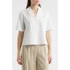 Eileen Fisher Notch Collar Stretch Organic Cotton Button-up Shirt In White