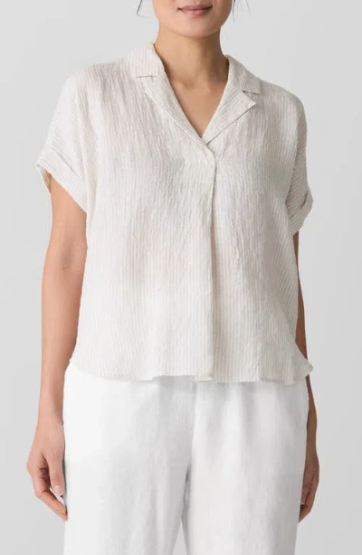 Eileen Fisher Notched Collar Organic Linen Top In Gray