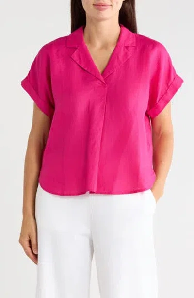 Eileen Fisher Notched Collar Organic Linen Top In Pink
