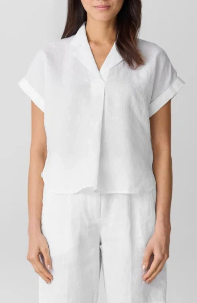 Eileen Fisher Notched Collar Organic Linen Top In White
