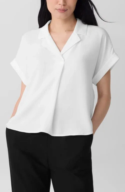 Eileen Fisher Notched Collar Silk Top In White