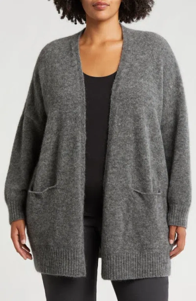 Eileen Fisher Open Front Brushed Cardigan In Meteor
