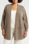Eileen Fisher Open Front Brushed Cardigan In Taupe