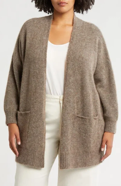 Eileen Fisher Open Front Brushed Cardigan In Taupe
