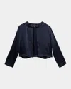 Eileen Fisher Open-front Crinkled Satin Jacket In Black