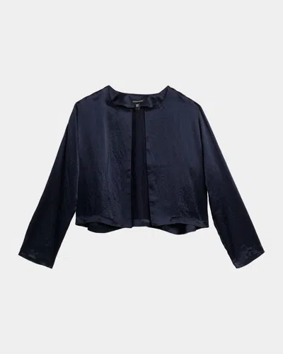 Eileen Fisher Open-front Crinkled Satin Jacket In Blue