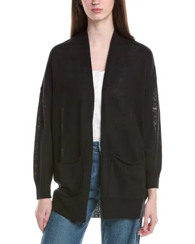 Eileen Fisher Open Front Linen-blend Cardigan In Black