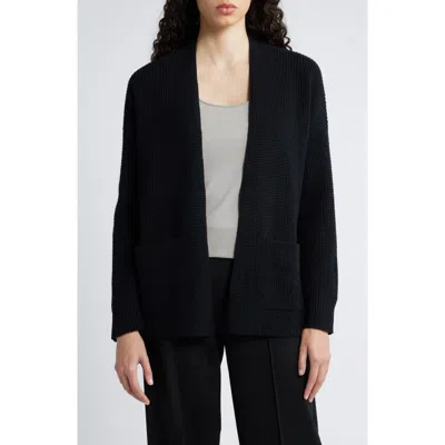 Eileen Fisher Open Front Organic Cotton & Recycled Cashmere Cardigan In Black
