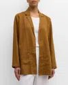 Eileen Fisher Linen Notch Collar Long Blazer In Bronze