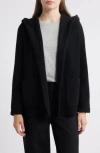 Eileen Fisher Open Front Recycled Wool Blend Bouclé Hooded Jacket In Black