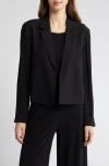 Eileen Fisher Open-front Silk Georgette Crepe Blazer In Black