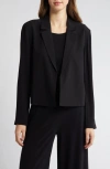 Eileen Fisher Open-front Silk Georgette Crepe Blazer In Black