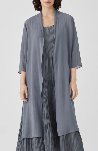 Eileen Fisher Open Front Silk Chiffon Jacket In Steel