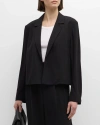 Eileen Fisher Open-front Silk Georgette Crepe Blazer In Black