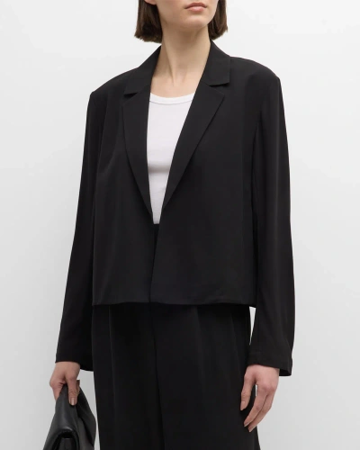 Eileen Fisher Open-front Silk Georgette Crepe Blazer In Black