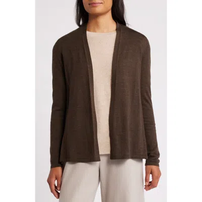 Eileen Fisher Open Front Wool Cardigan In Wren