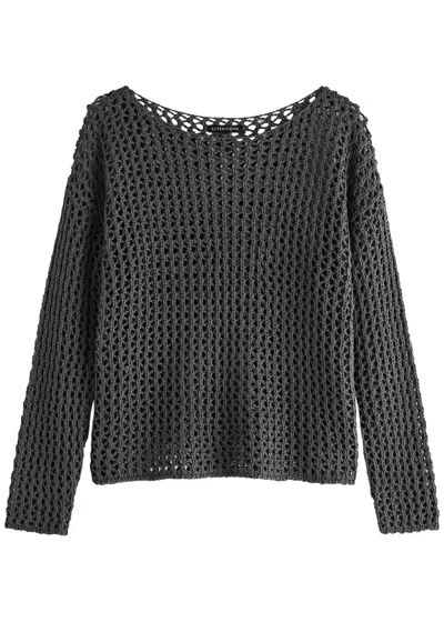 Eileen Fisher Open-knit Cotton Jumper In Gunmetal