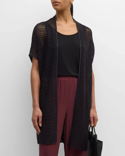 Eileen Fisher Open-knit Dolman-sleeve Cardigan In Black