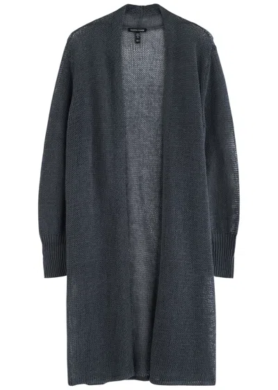 Eileen Fisher Open-knit Linen-blend Cardigan In Blue