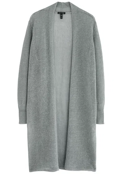 Eileen Fisher Open-knit Linen-blend Cardigan In Light Grey