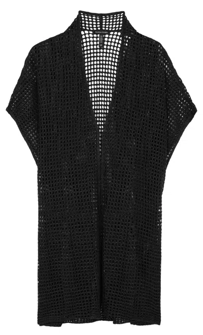 Eileen Fisher Open-knit Linen Cardigan In Black