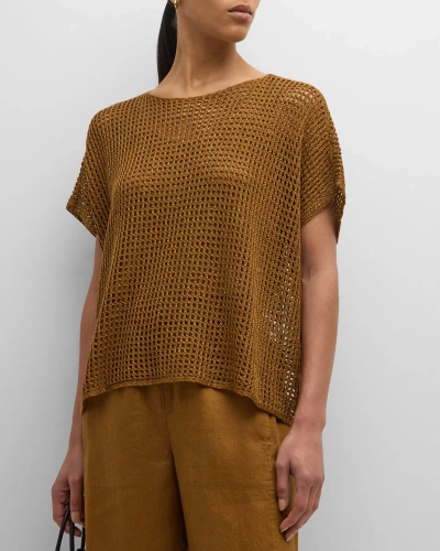 Eileen Fisher Open-knit Organic Linen Sweater In Bronze