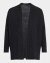 Eileen Fisher Organic Linen Blend Open Front Cardigan In Black